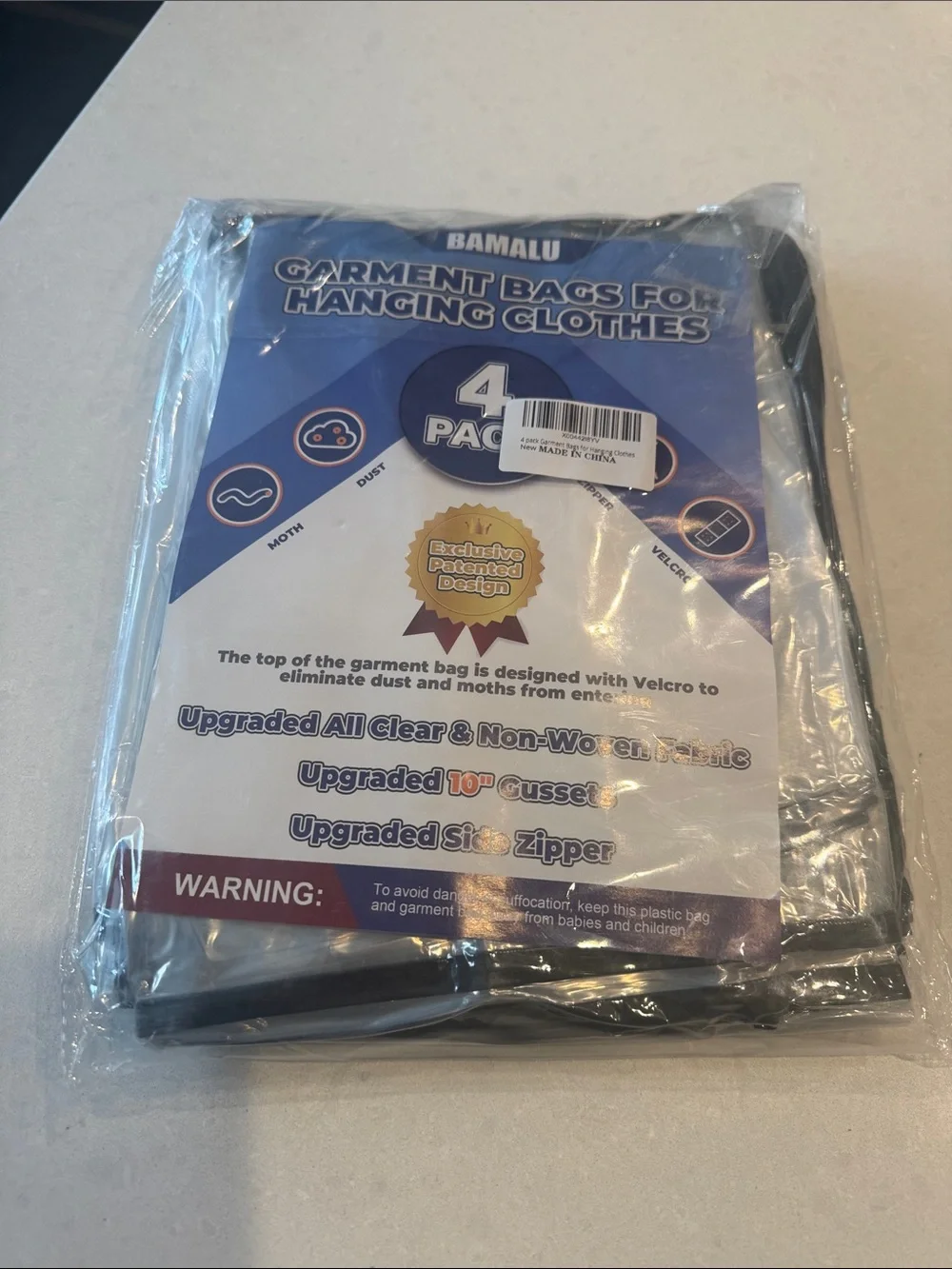 Clear Garment Bags for Hanging Clothes - 4 Pack (Black Trim)